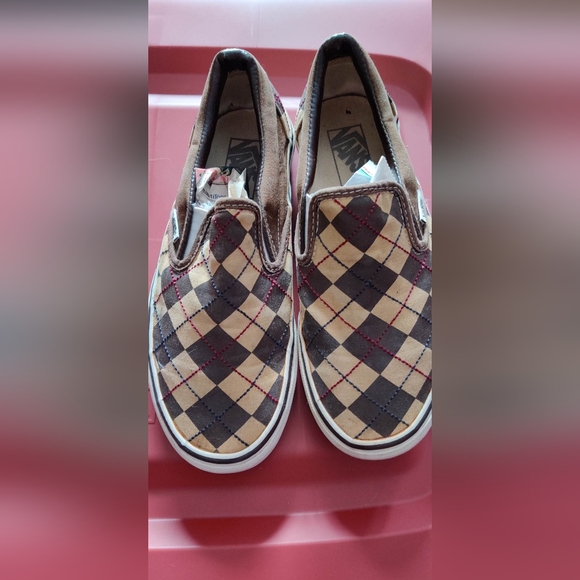 Vans Men's Checkered Brown Canvas Slip On Loafer. Size 5 - Picture 2 of 7